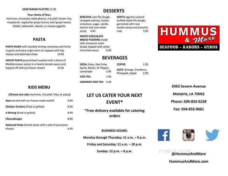 Hummus & More - New Orleans, LA menu_pic