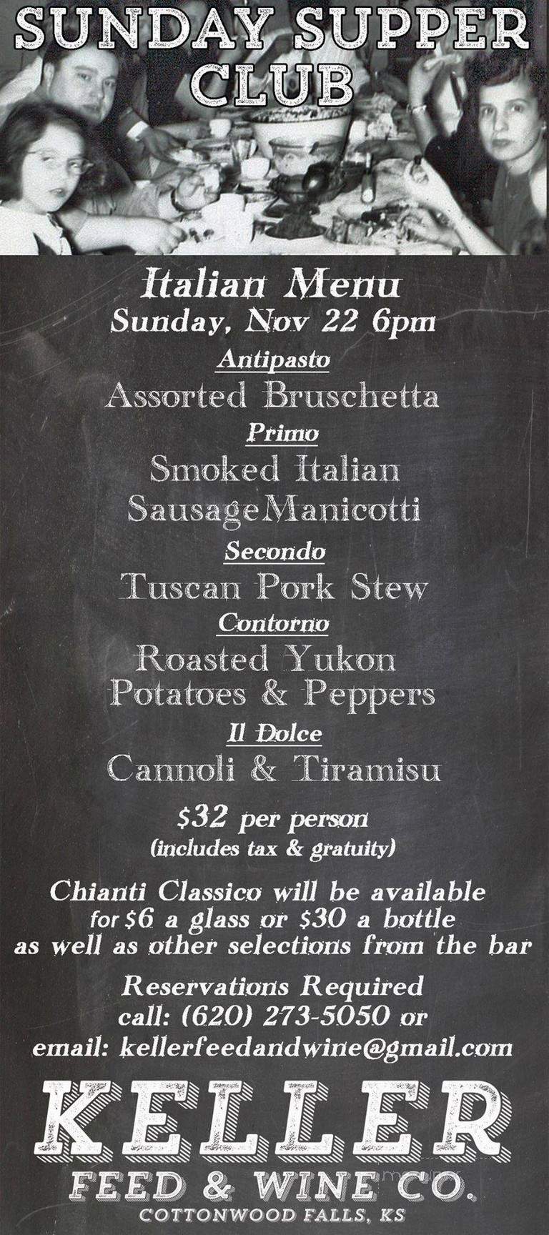 Keller Feed & Wine - Cottonwood Falls, KS menu_pic