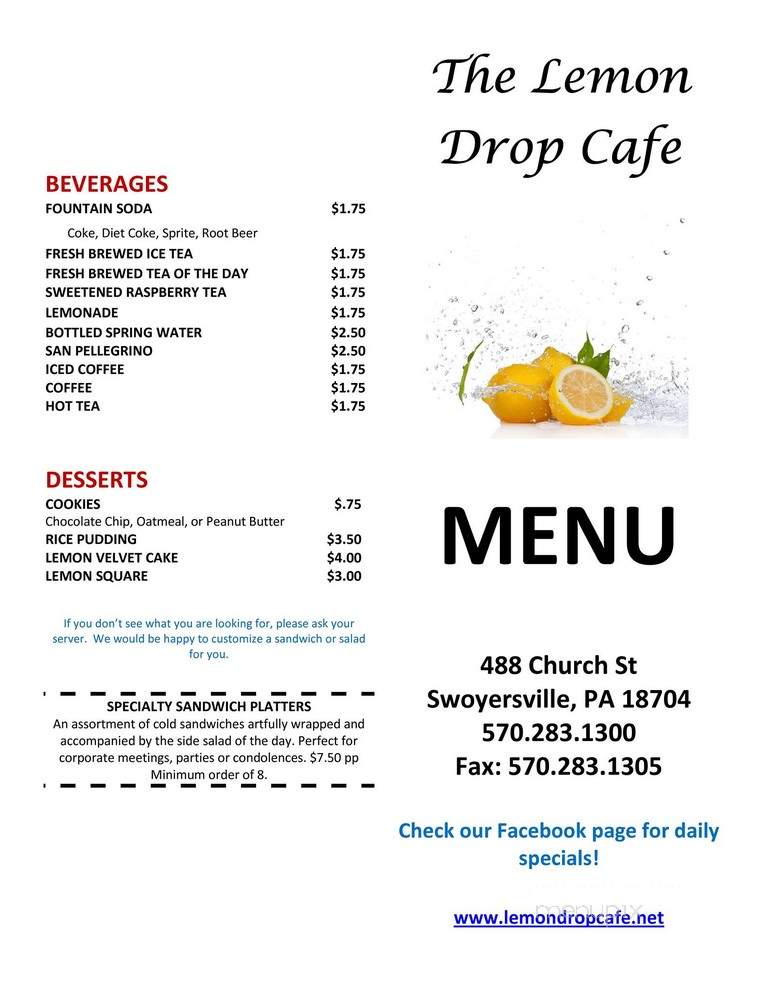 Lemon Drop Cafe - Kingston, PA menu_pic
