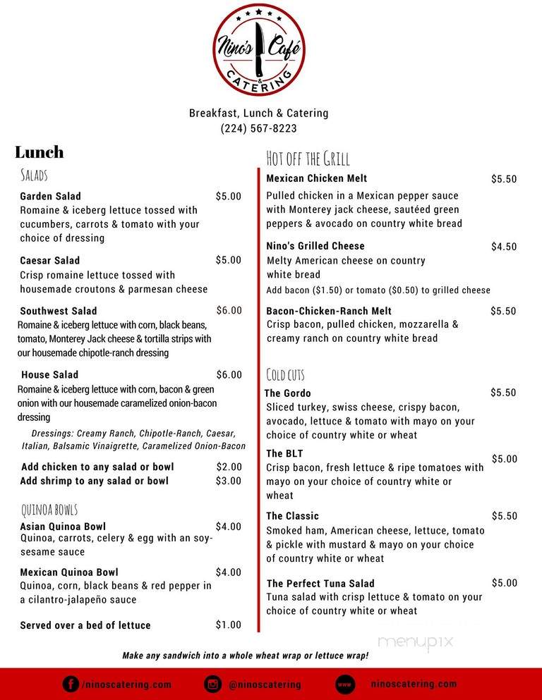 Nino's Cafe & Catering - Park Ridge, IL menu_pic