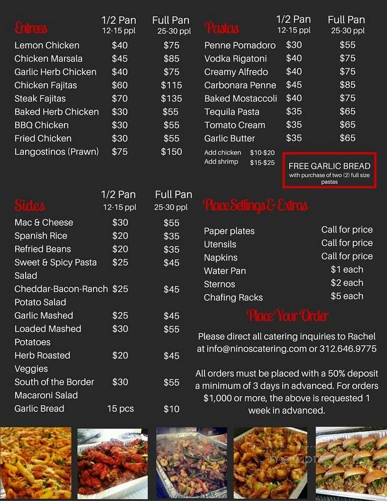 Nino's Cafe & Catering - Park Ridge, IL menu_pic