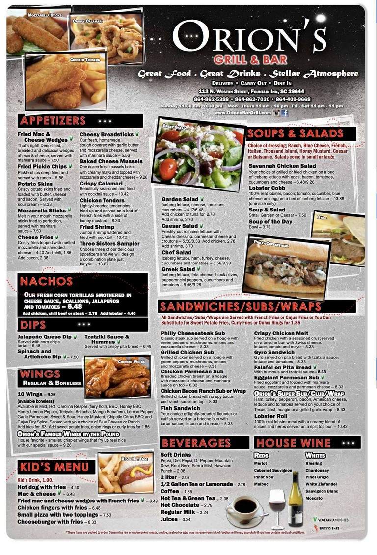 Orion's Bar & Grill - Fountain Inn, SC menu_pic