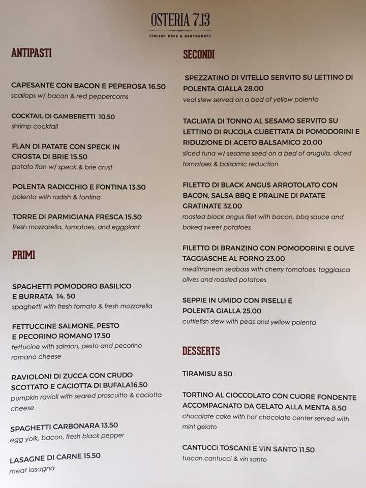 Osteria 7.13 - Sarasota, FL menu_pic