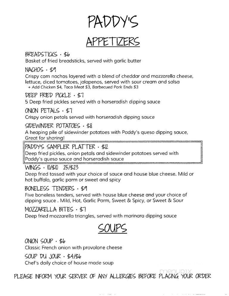 Paddy's Bistro - Dalton, MA menu_pic