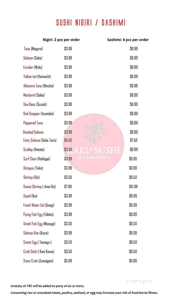 Raku Sushi and Asian Bistro - Austin, TX menu_pic