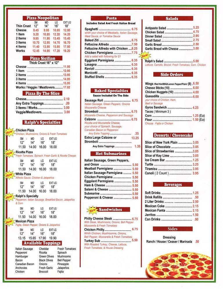 Ralphs pizza - Frisco, TX menu_pic