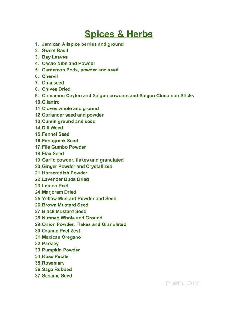 Seven Seas: Spices, Oils, & Teas - Plainfield, CT menu_pic