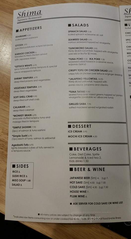 Shima Sushi - Stanwood, WA menu_pic