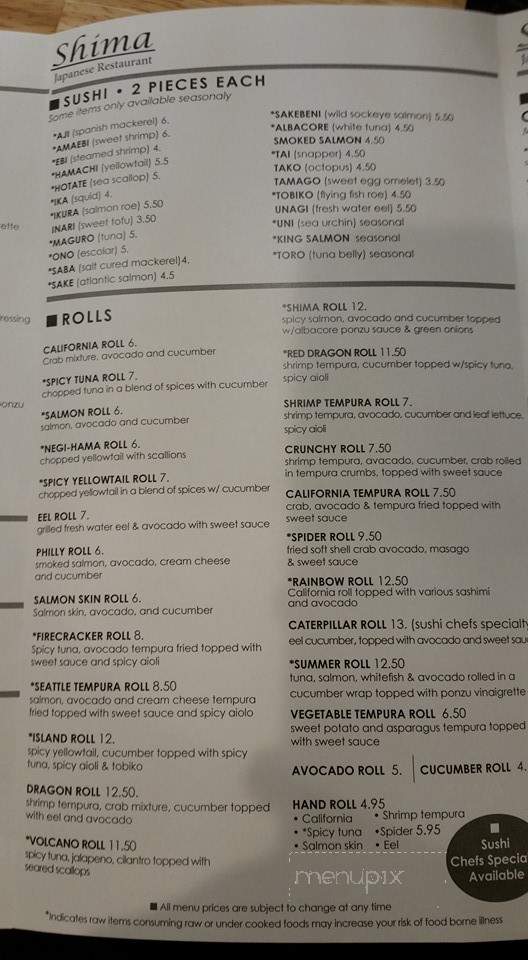 Shima Sushi - Stanwood, WA menu_pic