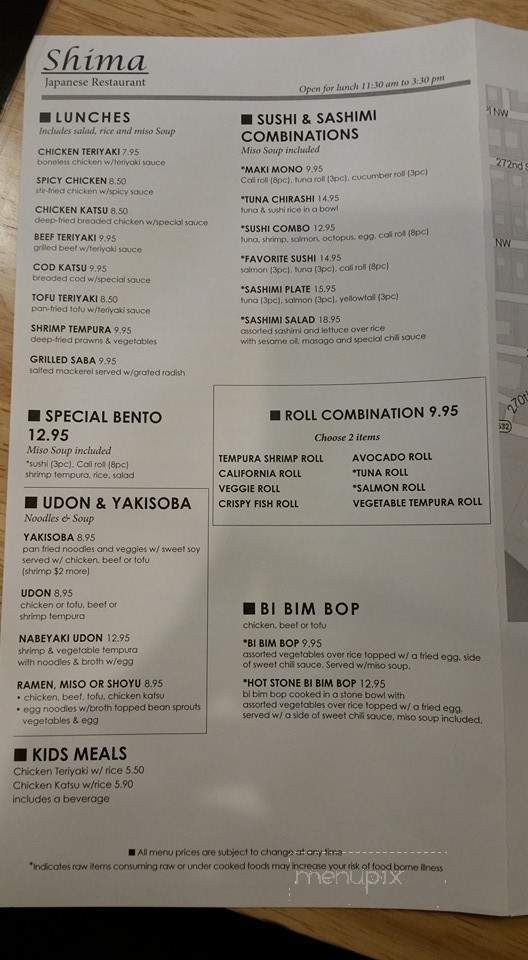 Shima Sushi - Stanwood, WA menu_pic