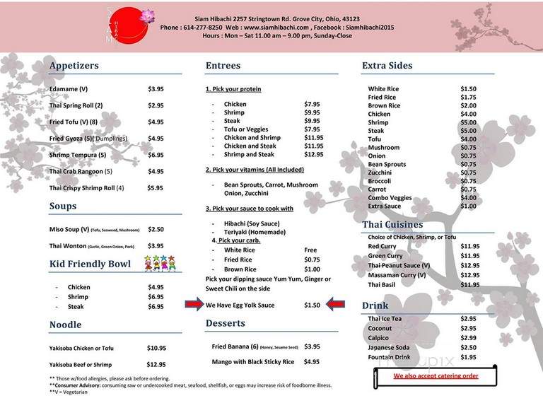 Siam Hibachi - Grove City, OH menu_pic