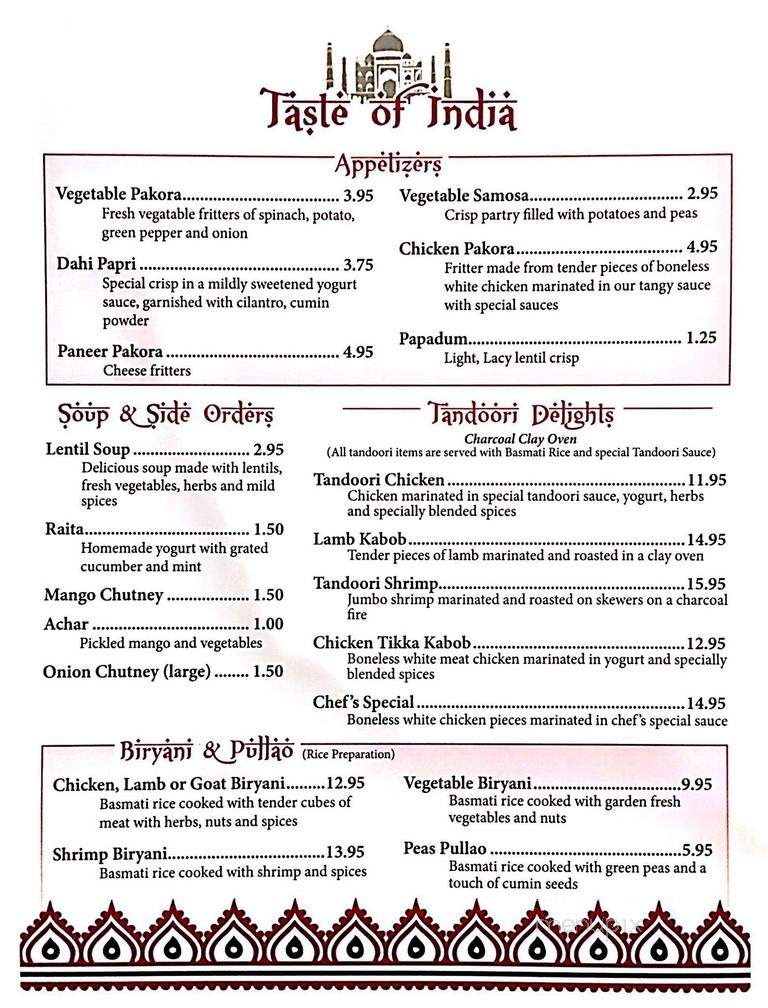Taste of India - Livingston, AL menu_pic