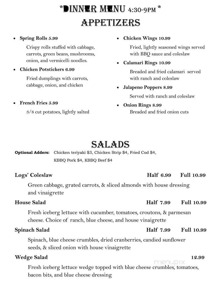 The Logs Restaurant - White Salmon, WA menu_pic