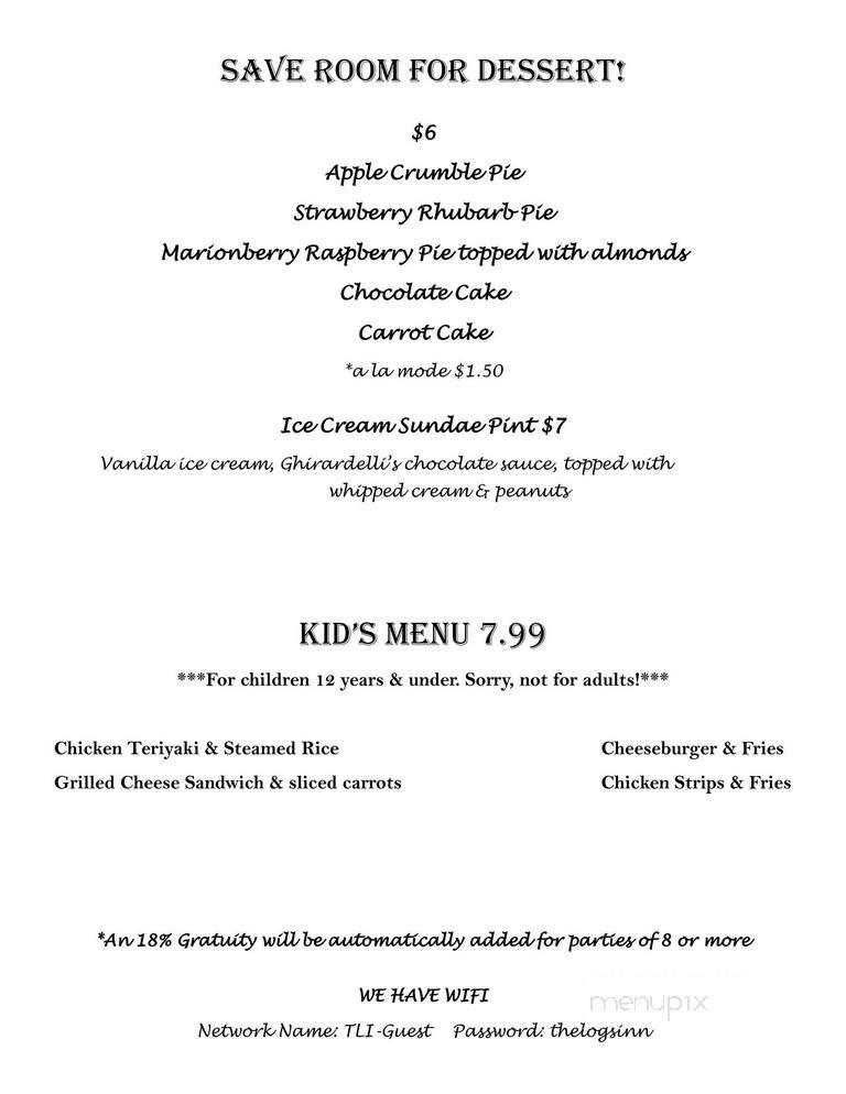 The Logs Restaurant - White Salmon, WA menu_pic