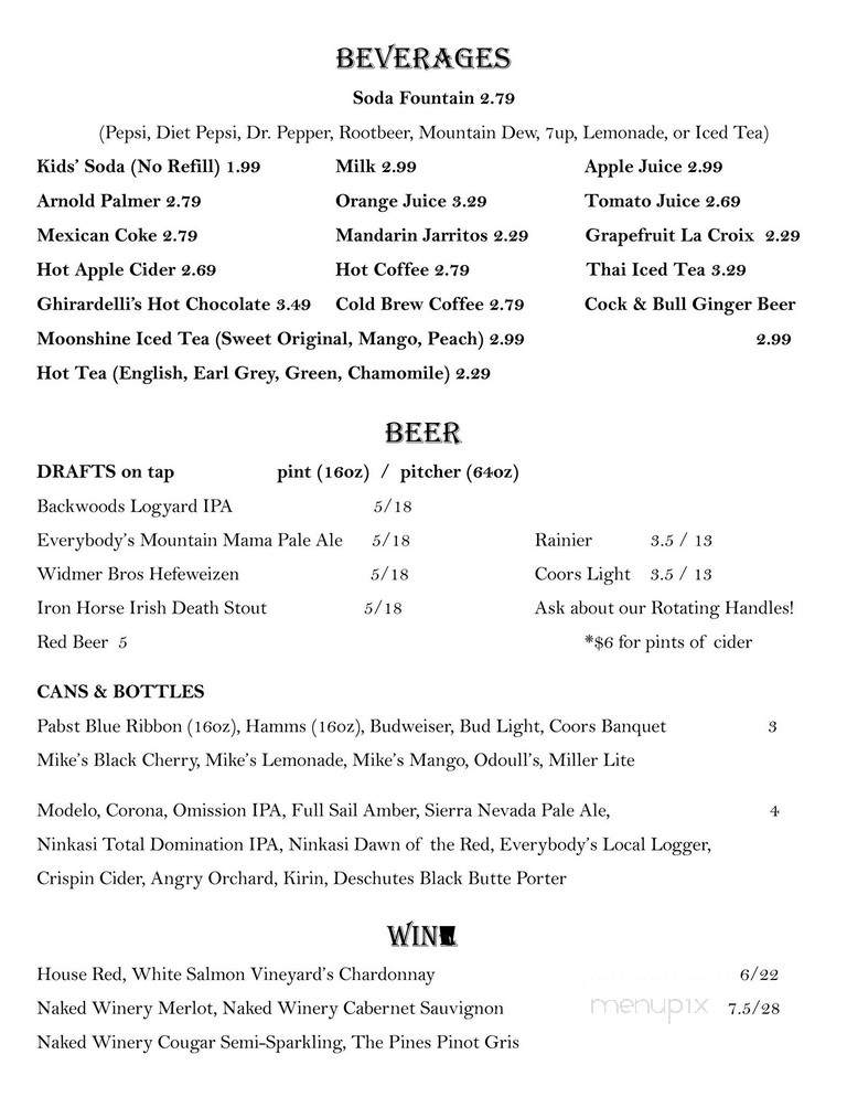 The Logs Restaurant - White Salmon, WA menu_pic