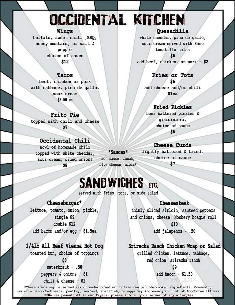 The Occidental - Denver, CO menu_pic