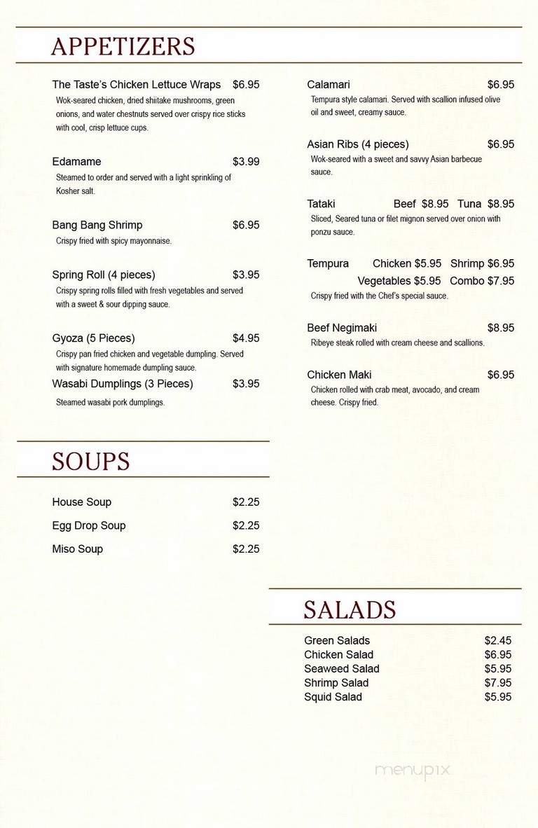 The Taste Asian Bistro - Summerville, SC menu_pic