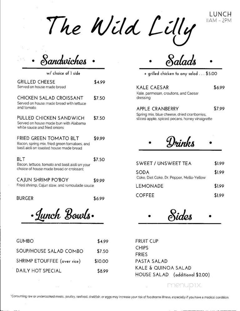The Wild Lilly - Muscle Shoals, AL menu_pic