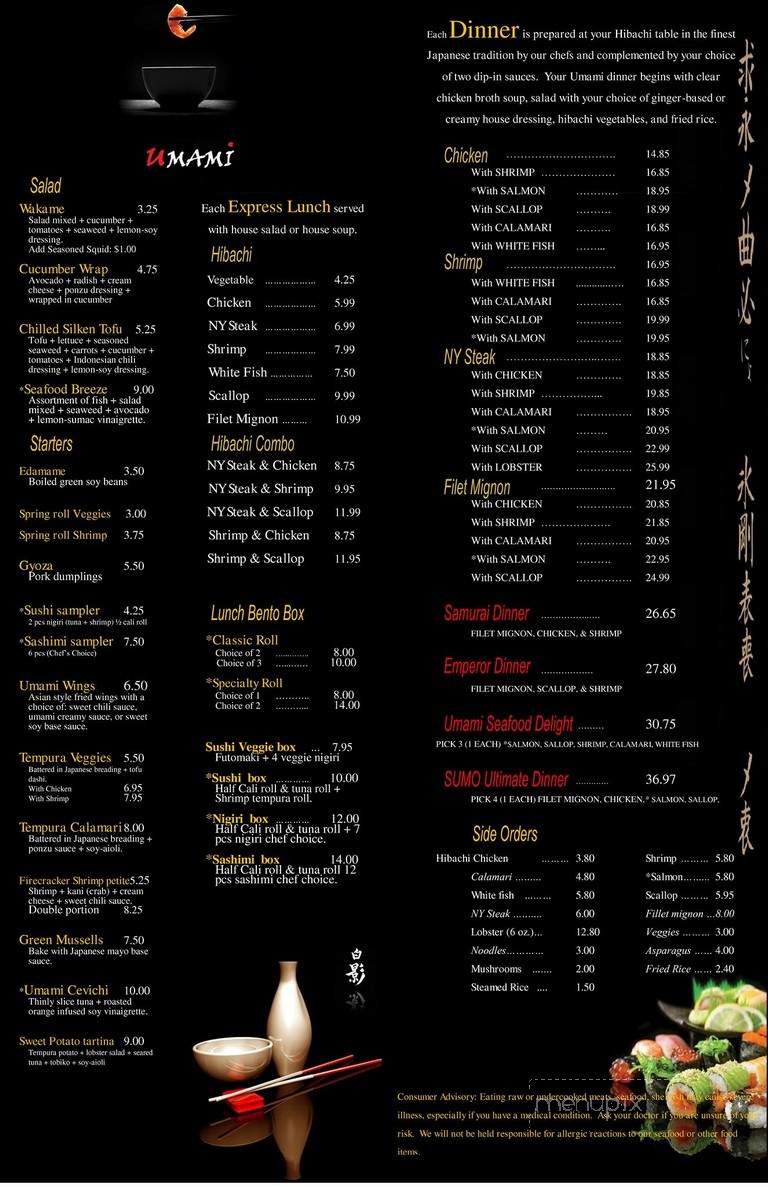 Umami Japanese Steakhouse and Sushi - Burlington, NC menu_pic