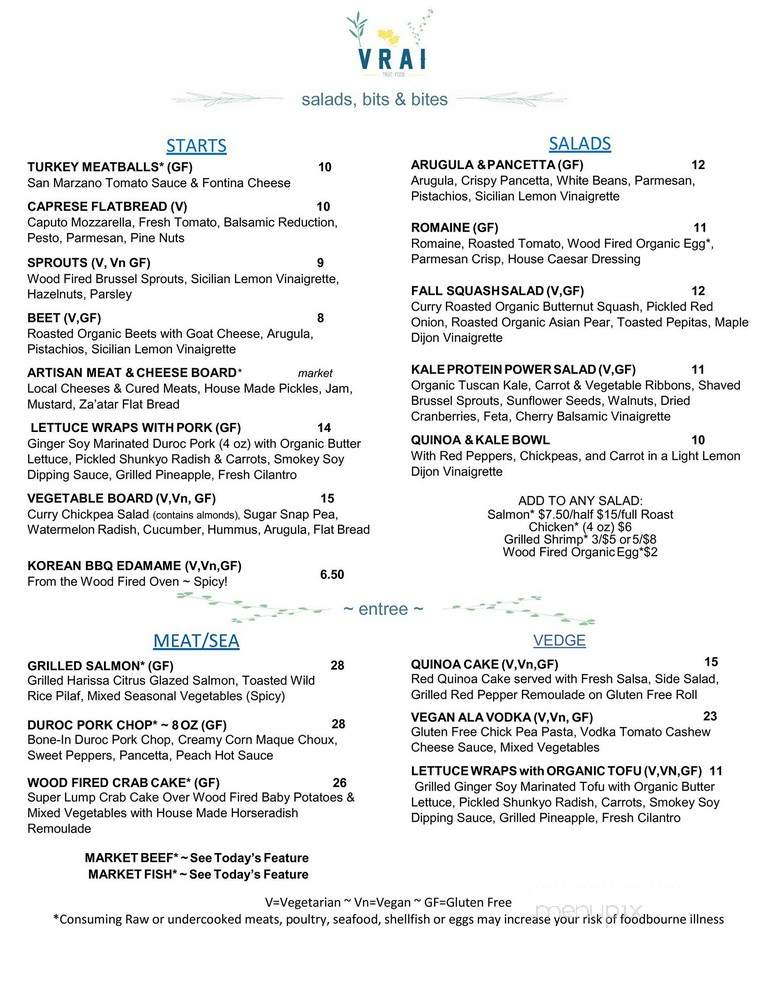 VRAI - Lemoyne, PA menu_pic