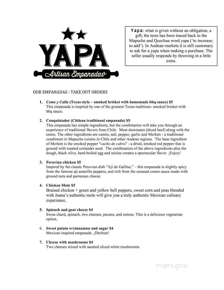 Yapa Artisan Empanadas - Dripping Springs, TX menu_pic