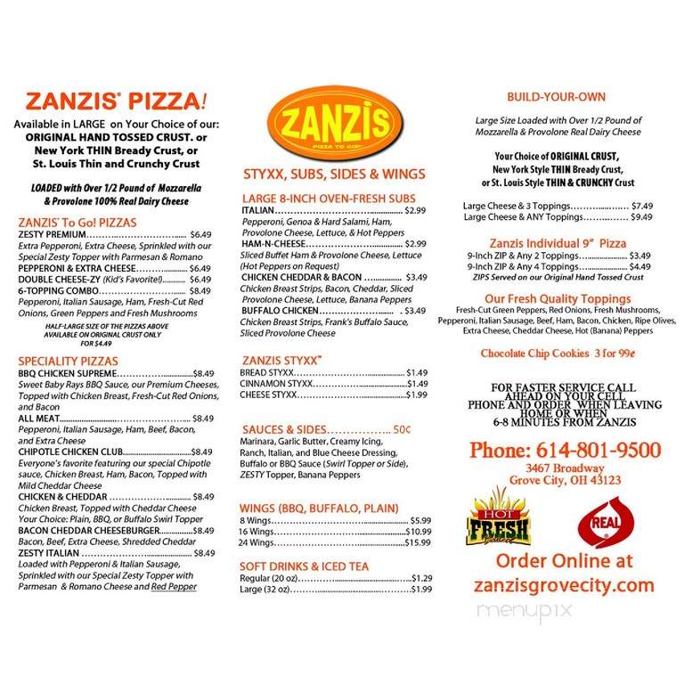 Zanzi's Pizza - Grove City, OH menu_pic