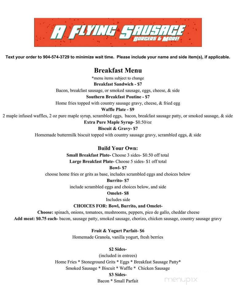 A Flying Sausage - Jacksonville, FL menu_pic