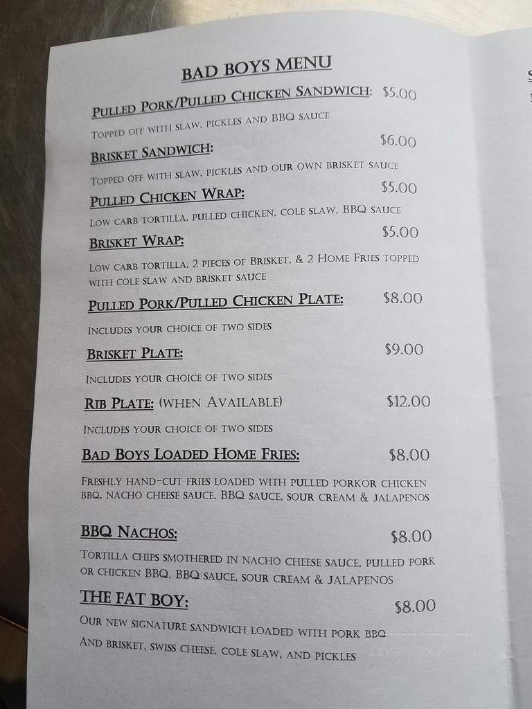 Bad Boys Bar-B-Q - McMinnville, TN menu_pic