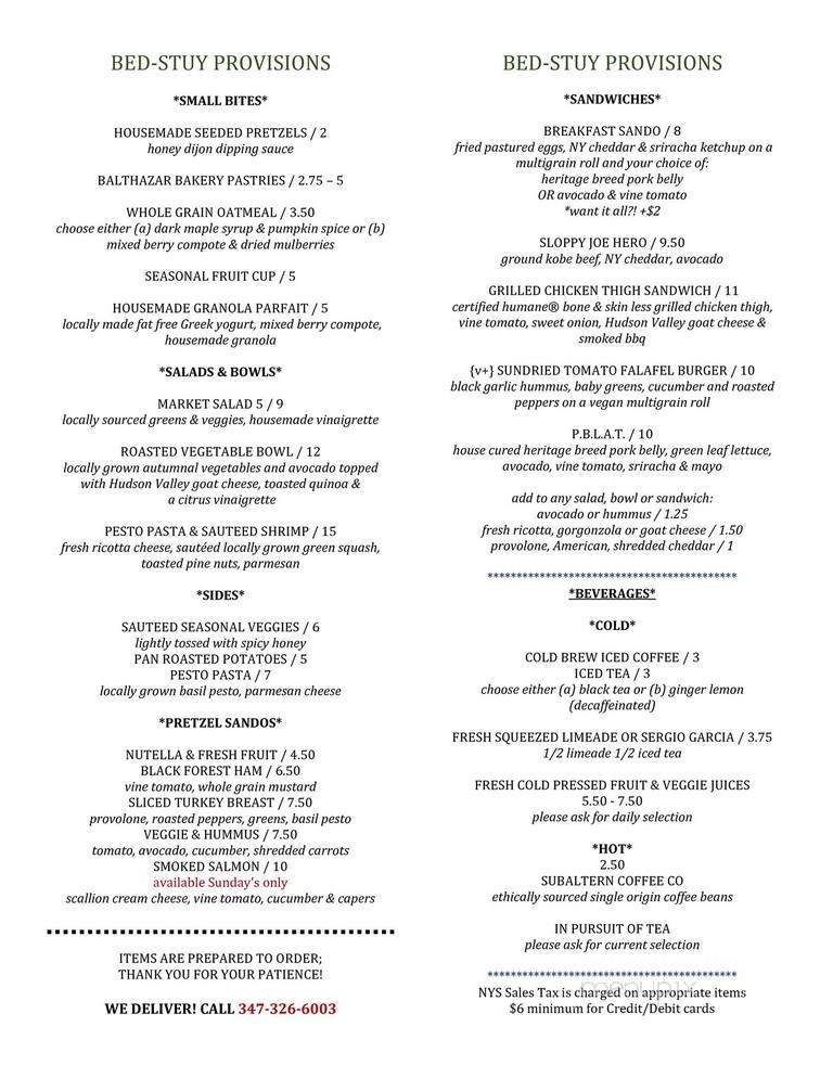 Bed-Stuy Provisions - Brooklyn, NY menu_pic