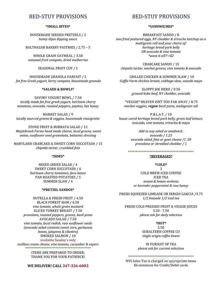 Bed-Stuy Provisions - Brooklyn, NY menu_pic