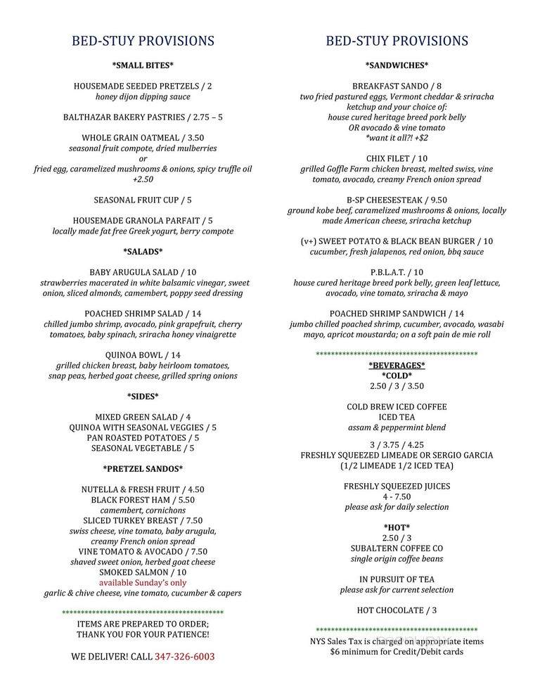 Bed-Stuy Provisions - Brooklyn, NY menu_pic