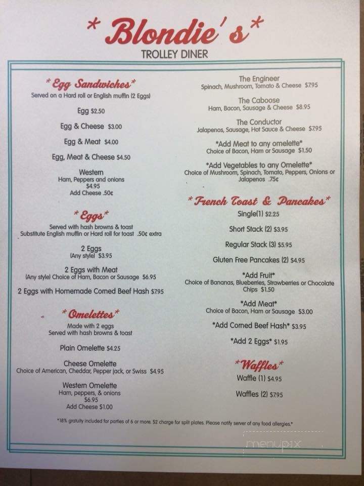 Blondie's Trolley Diner - Kingston, NY menu_pic