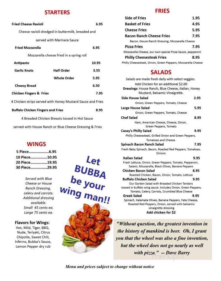 Bubba's Pizza - Tallahassee, FL menu_pic