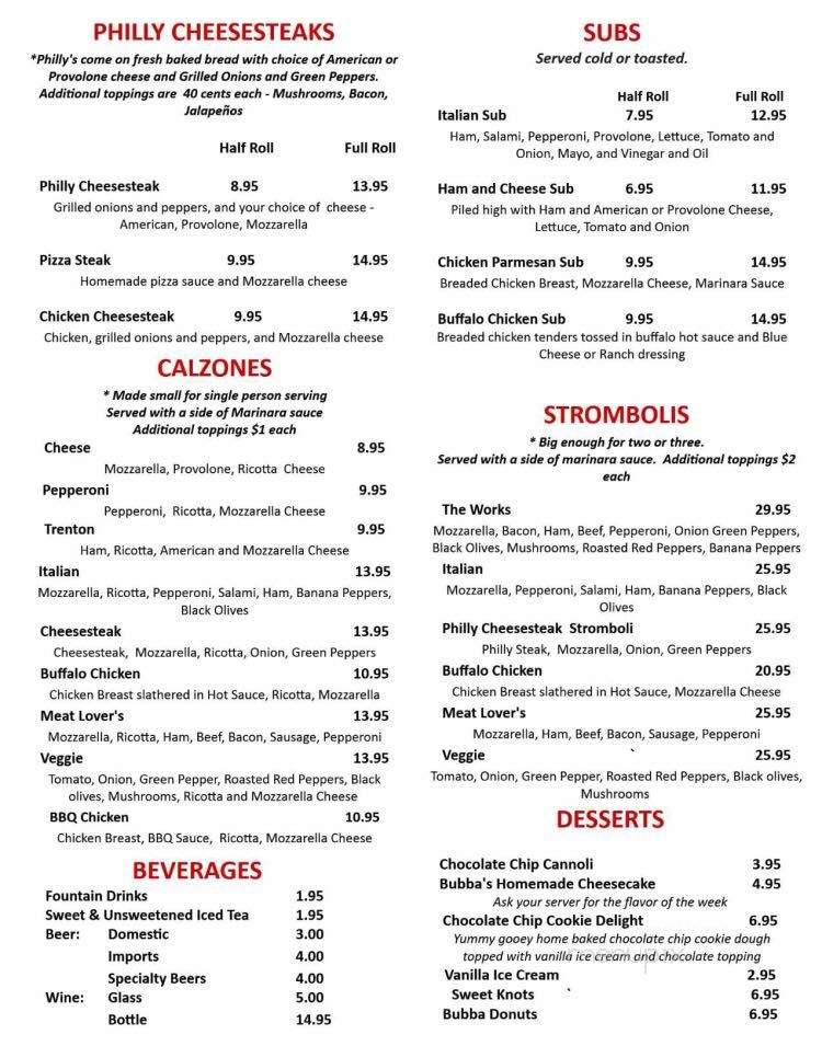 Bubba's Pizza - Tallahassee, FL menu_pic