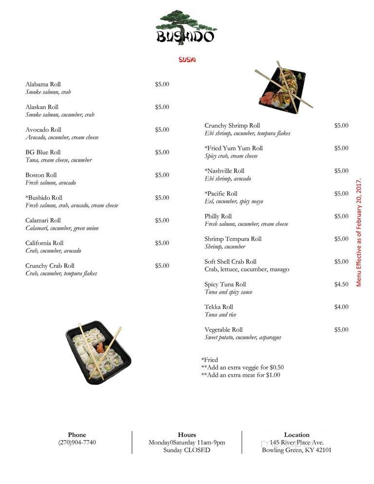 Bushido Express - Bowling Green, KY menu_pic