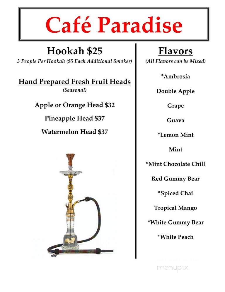 Menu of Cafe Paradise in San Jose, CA 95111