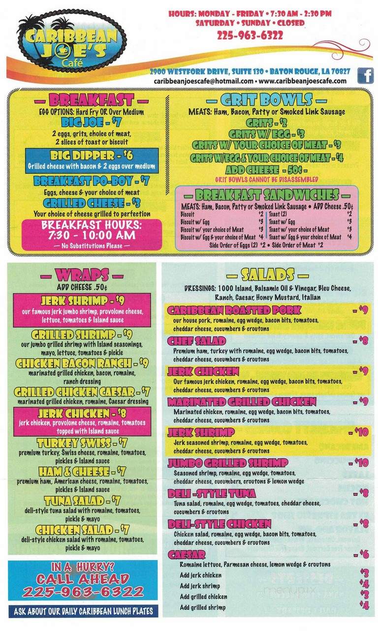 Caribbean Joes Cafe - Baton Rouge, LA menu_pic
