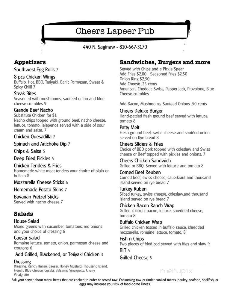 Cheers Lapeer - Lapeer, MI menu_pic