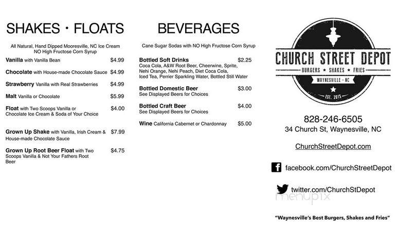 Church Street Depot - Waynesville, NC menu_pic