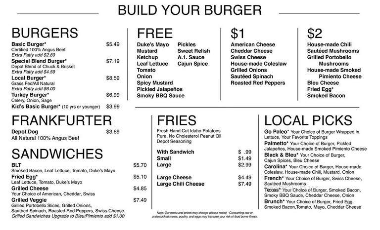 Church Street Depot - Waynesville, NC menu_pic