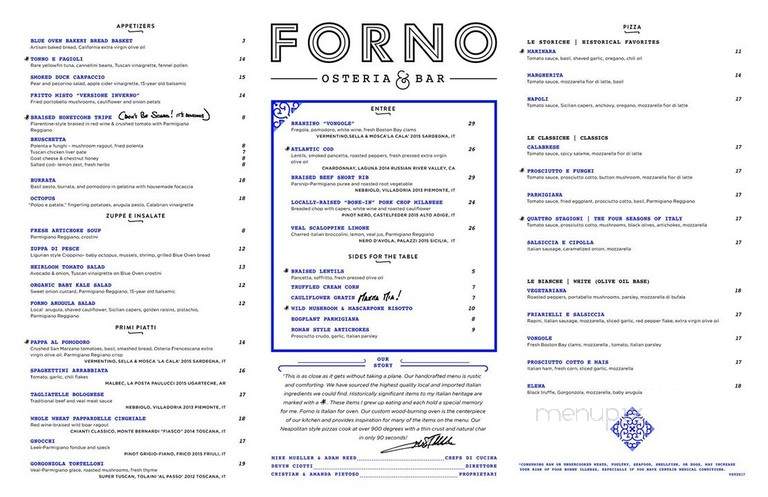 Forno Osteria and Bar - Cincinnati, OH menu_pic