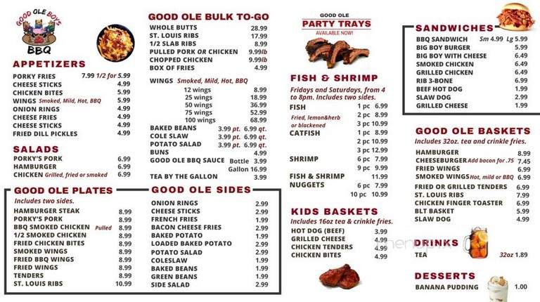 Good Ole Boys BBQ - Chelsea, AL menu_pic
