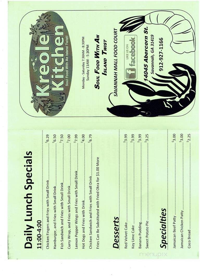 Kreole Korner - Savannah, GA menu_pic