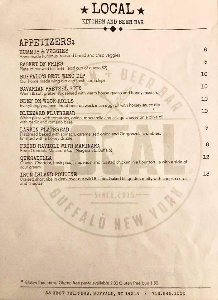 Local kitchen and Beer Bar - Buffalo, NY menu_pic