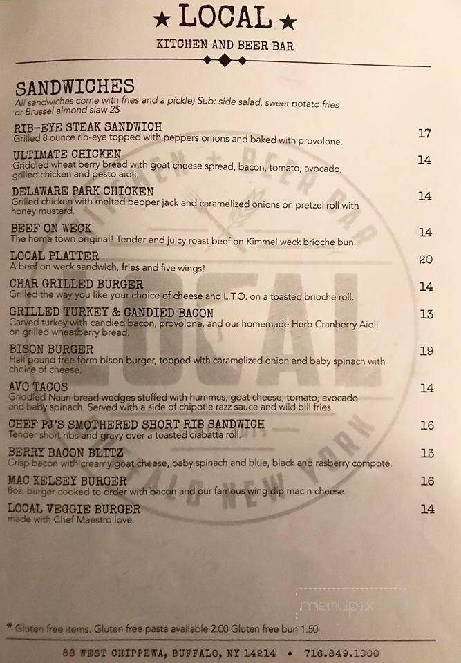 Local kitchen and Beer Bar - Buffalo, NY menu_pic