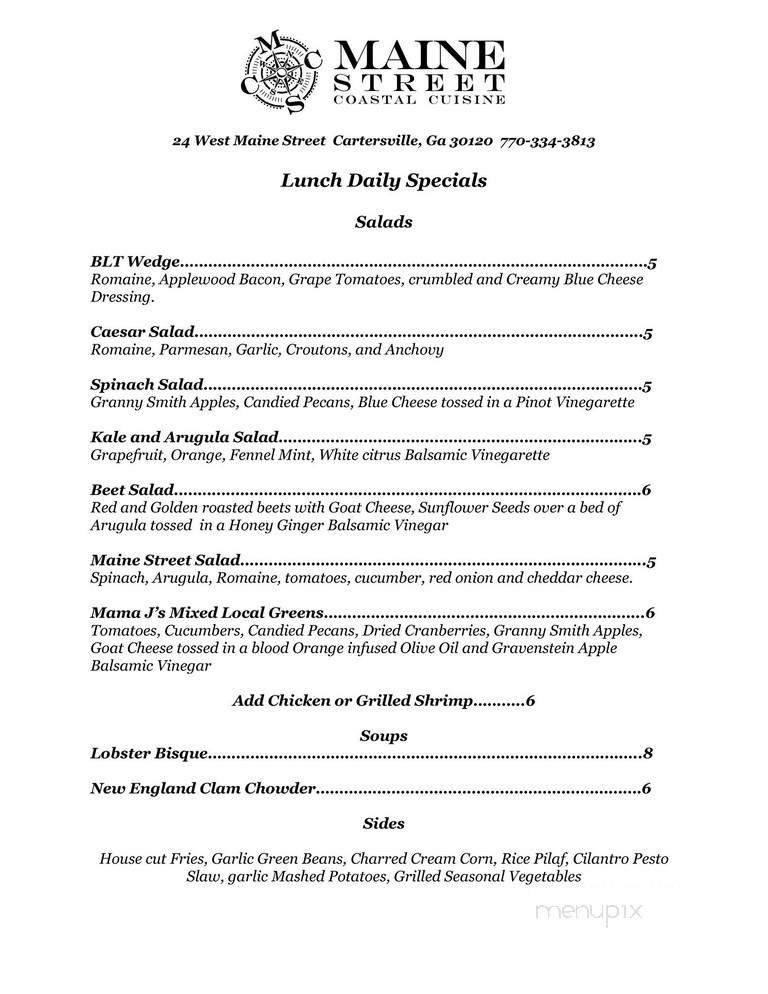Maine Street Coastal Cuisine - Cartersville, GA menu_pic