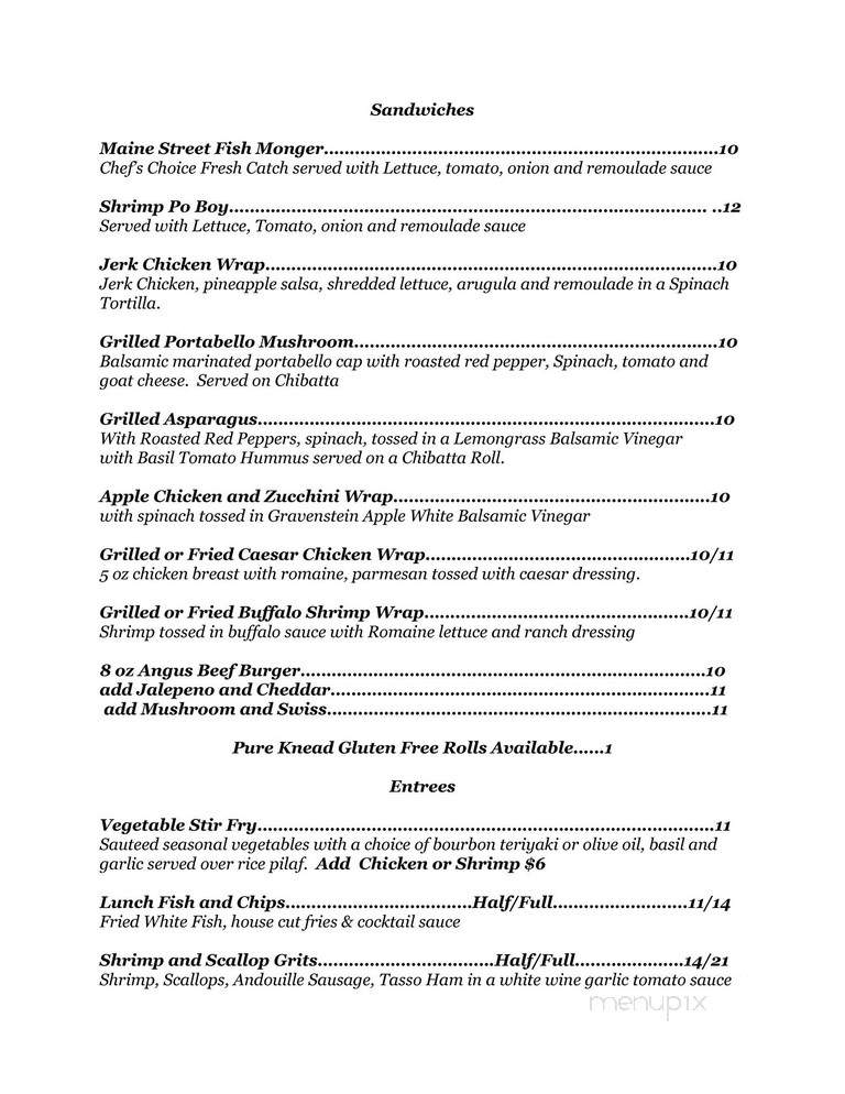 Maine Street Coastal Cuisine - Cartersville, GA menu_pic
