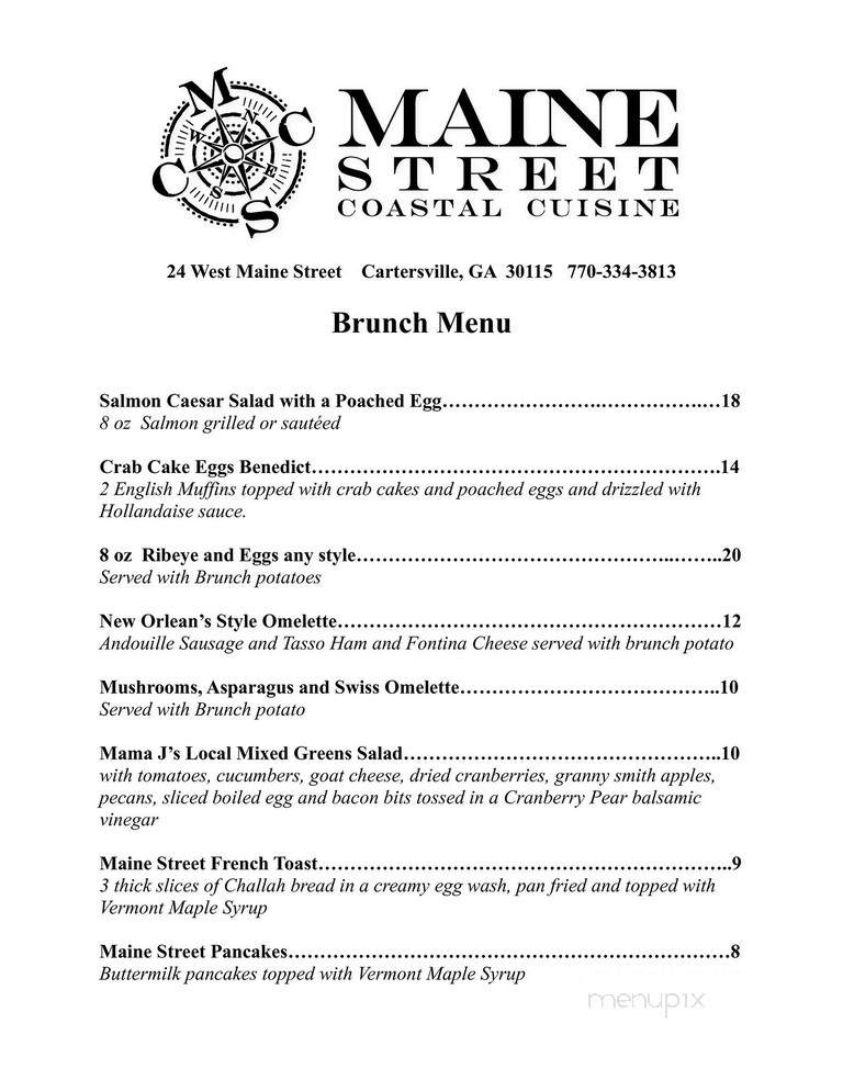 Maine Street Coastal Cuisine - Cartersville, GA menu_pic