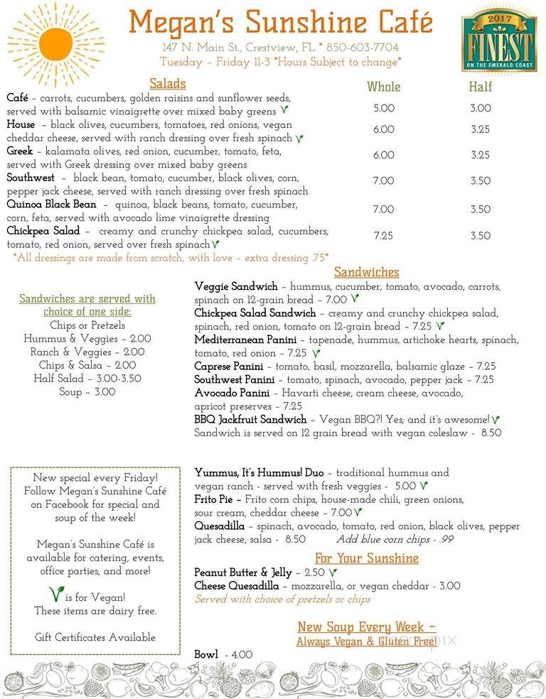 Megan's Sunshine Cafe - Crestview, FL menu_pic