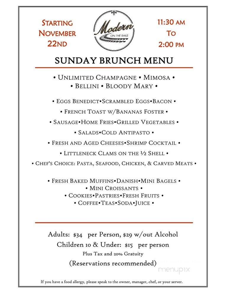 Modern On The Rails Restaurant - Mamaroneck, NY menu_pic